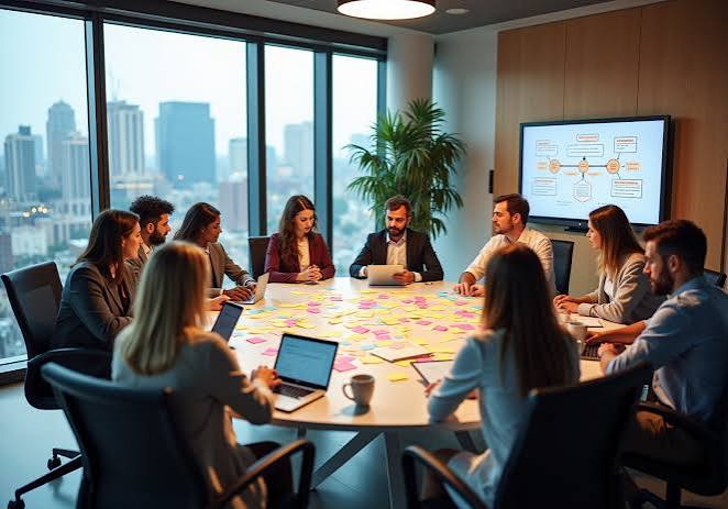 Mesa redonda con brainstorming
